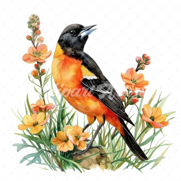19 High-Quality Baltimore Oriole Clipart - Baltimore oriole digital watercolor JPG instant download for commercial use - Digital download