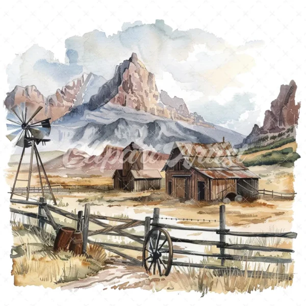 19 High-Quality Old West Clipart - Old west landscape digital watercolor JPG instant download for commercial use - Digital download
