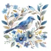 20 High-Quality Blue Bird Floral Clipart - Blue bird floral digital watercolor JPG instant download for commercial use - Digital download