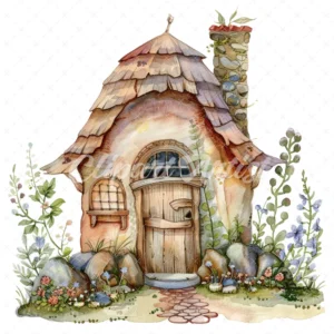 20 High-Quality Little Fairy House Clipart - Fairy house digital watercolor JPG instant download for commercial use - Digital download