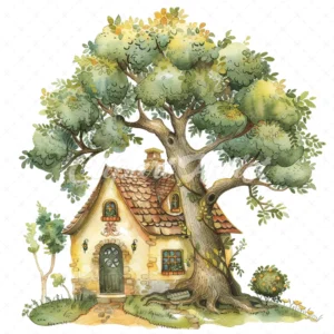 20 High-Quality House Tree Clipart - House trees digital watercolor JPG instant download for commercial use - Digital download
