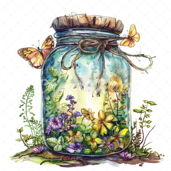 20 High-Quality Fairy Jars Clipart - Fairy jars digital watercolor JPG instant download for commercial use - Digital download