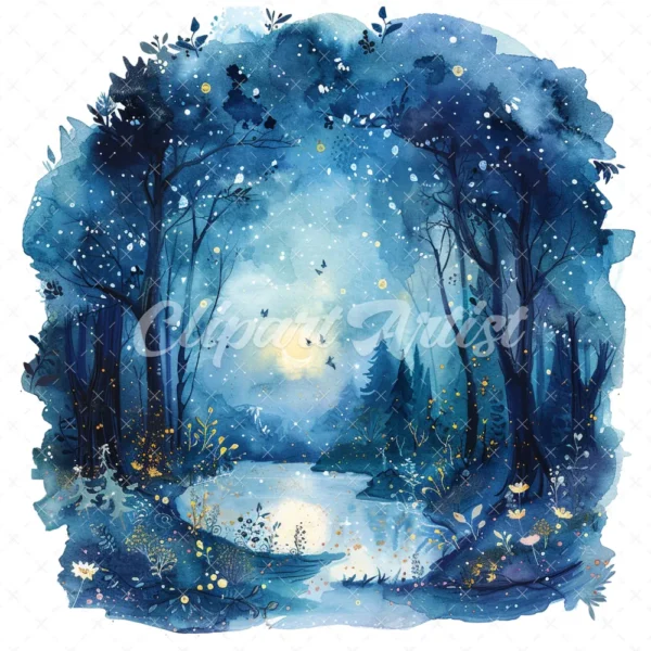 20 High-Quality Enchanted Fairy Forest Clipart - Fairy forest digital watercolor JPG instant download for commercial use - Digital download