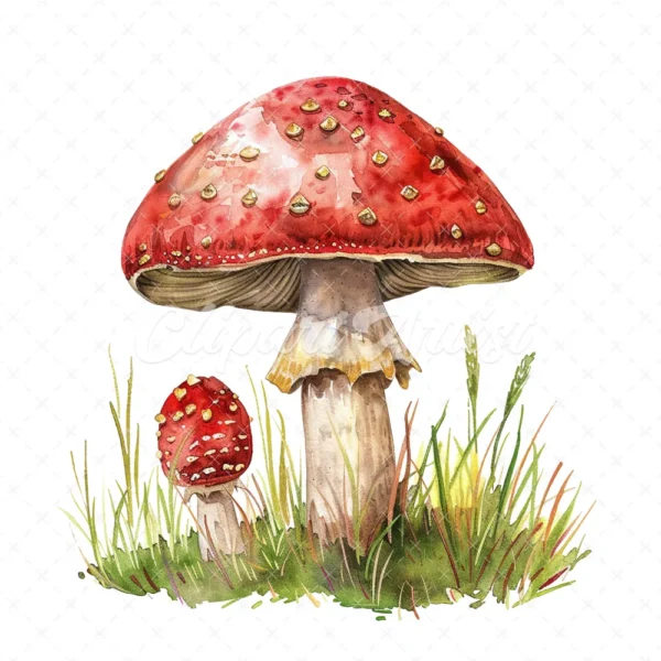 20 High-Quality Clipart - Toadstool digital watercolor JPG instant download for commercial use - Digital download