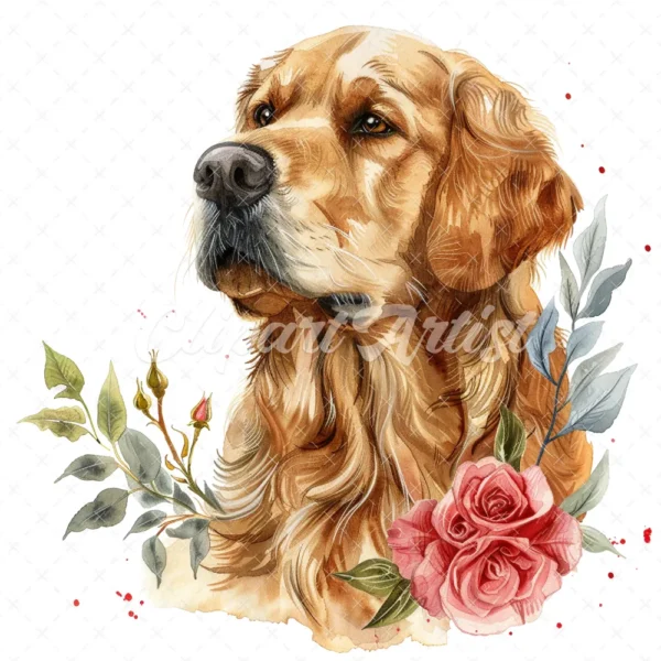 20 High-Quality Golden Retriever Clipart - Golden retriever digital watercolor JPG instant download for commercial use - Digital download