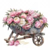 20 High-Quality Peonies Wheelbarrow Clipart - Wheelbarrow digital watercolor JPG instant download for commercial use - Digital download