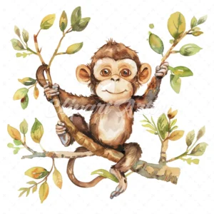 18 High-Quality Monkey Tree Clipart - Monkey tree digital watercolor JPG instant download for commercial use - Digital download
