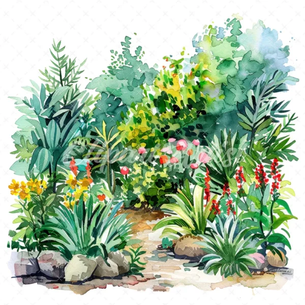 20 High-Quality Landscape Garden Clipart - Landscape garden digital watercolor JPG instant download for commercial use - Digital download