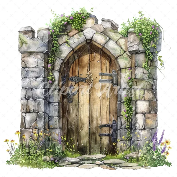 20 High-Quality Castle Entrance Clipart - Castle entrance digital watercolor JPG instant download for commercial use - Digital download