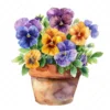 20 High-Quality Pot of Pansies Clipart - Pot of pansies digital watercolor JPG instant download for commercial use - Digital download