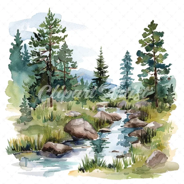 19 High-Quality Crystalline Stream Clipart - Crystalline digital watercolor JPG instant download for commercial use - Digital download