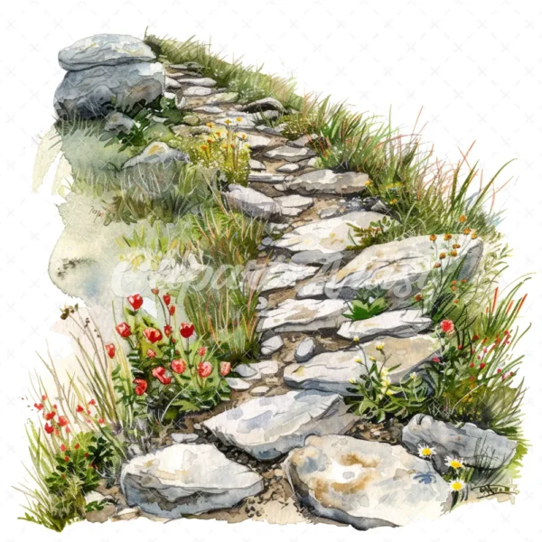 20 High-Quality Rocky Path Clipart - Rocky path digital watercolor JPG instant download for commercial use - Digital download
