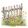 20 High-Quality Fence Wildflowers Clipart - Fence wildflowers digital watercolor JPG instant download for commercial use - Digital download