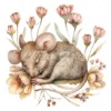 20 High-Quality Mice Sleep In Flower Clipart - Mice sleep digital watercolor JPG instant download for commercial use - Digital download