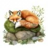 22 High-Quality Cute Fox Sleep Clipart - Cute fox sleep digital watercolor JPG instant download for commercial use - Digital download