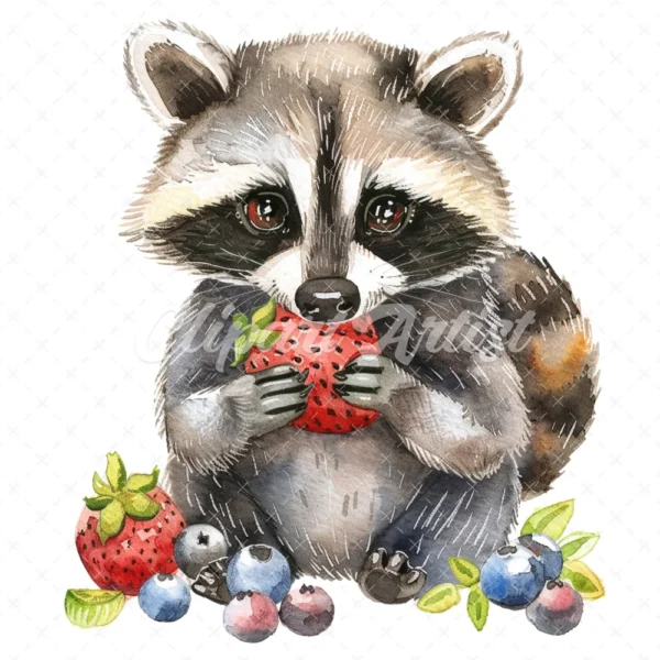 20 High-Quality Cute Fruit Raccoon Clipart - Fruit raccoon digital watercolor JPG instant download for commercial use - Digital download