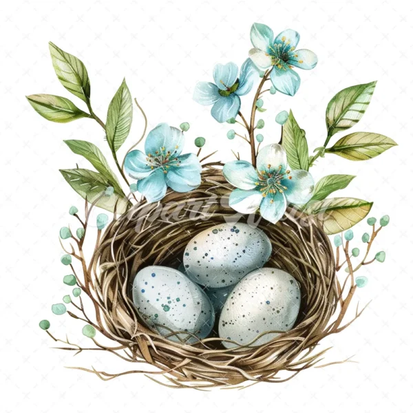 20 High-Quality Floral Bird Nest Clipart - Floral bird nest digital watercolor JPG instant download for commercial use - Digital download