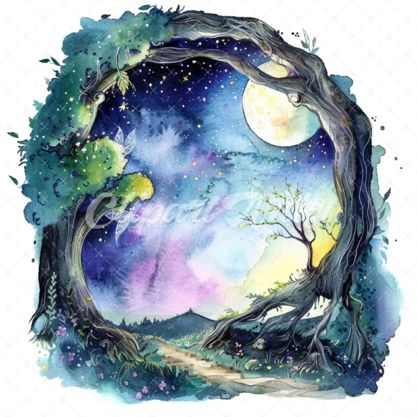 19 High-Quality Fairy Tree Archway Clipart - Fairy tree digital watercolor JPG instant download for commercial use - Digital download