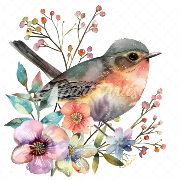 20 High-Quality Cute Floral Bird Clipart - Cute floral bird digital watercolor JPG instant download for commercial use - Digital download