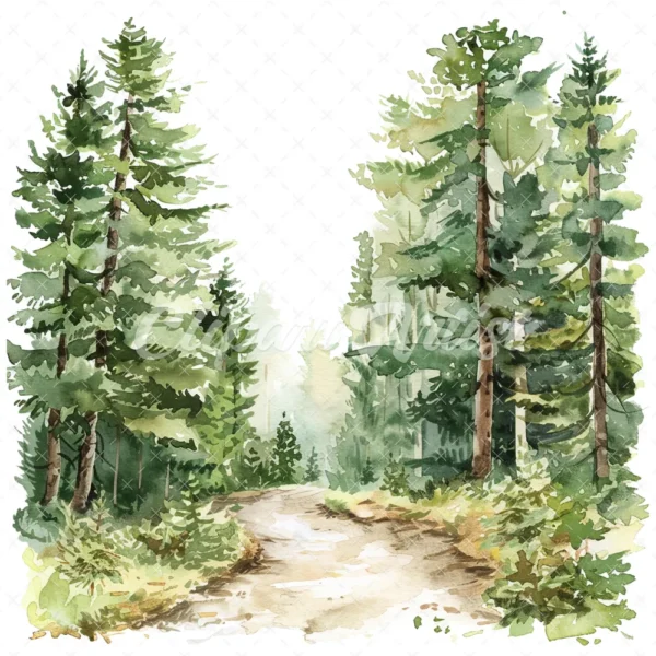 20 High-Quality Forest Trail Clipart - Forest trail landscape watercolor JPG instant download for commercial use - Digital download