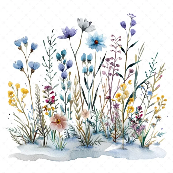 22 High-Quality Winter Wildflowers Clipart - Winter wildflowers watercolor JPG instant download for commercial use - Digital download