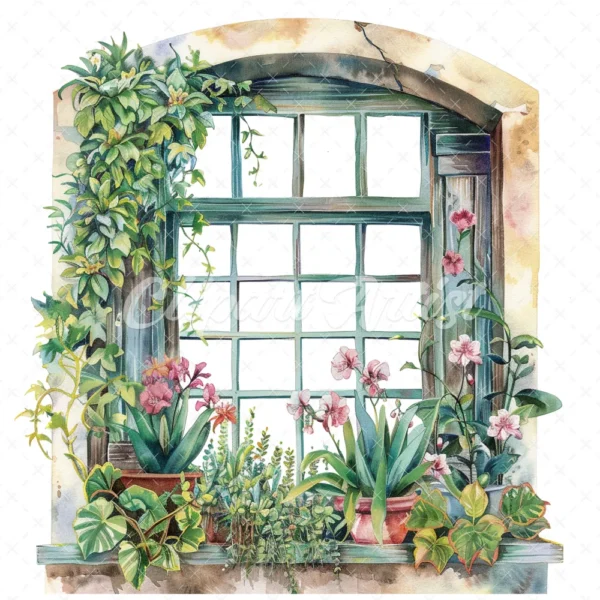 20 High-Quality Victorian Windows Set-1 Clipart - Victorian windows watercolor JPG instant download for commercial use - Digital download