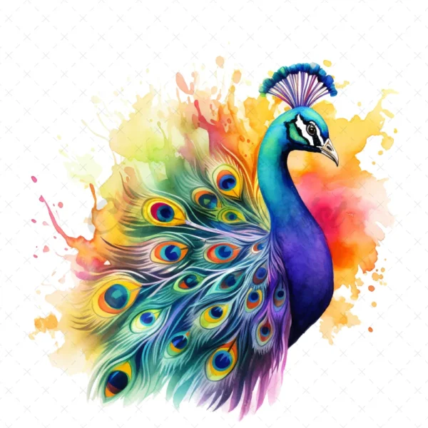 20 High-Quality Rainbow Peacock Clipart - Peacock digital watercolor JPG instant download for commercial use - Digital download