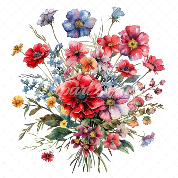 20 High-Quality Bouquet of Flowers Clipart - Bouquet of flower digital watercolor JPG instant download for commercial use - Digital download