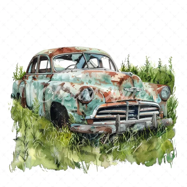 20 High-Quality Abandoned Cars Clipart - Abandoned cars digital watercolor JPG instant download for commercial use - Digital download