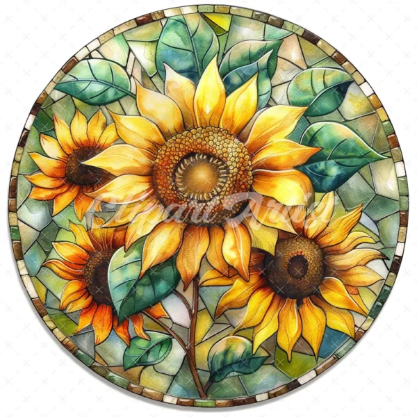 20 High-Quality Stained Glass Sunflowers Clipart - Sunflowers digital watercolor JPG instant download for commercial use - Digital download