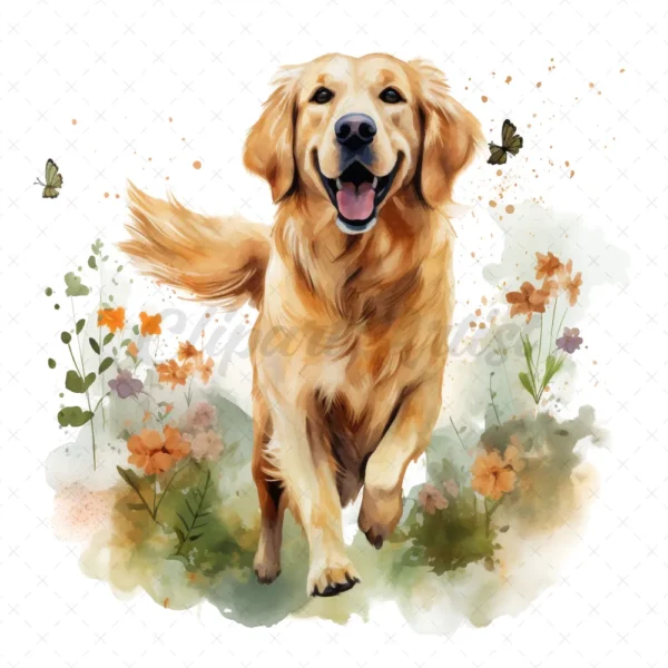 20 High-Quality Golden Retriever Clipart - Golden retriever digital watercolor JPG instant download for commercial use - Digital download