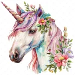 20 High-Quality Floral Unicorn Clipart - Floral unicorn face digital watercolor JPG instant download for commercial use - Digital download