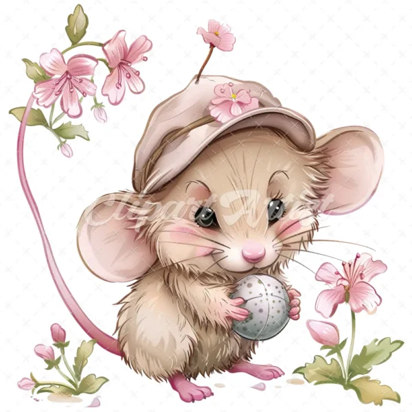 21 High-Quality Cute Spring Mouse with Ball Clipart -Cute mouse digital watercolor JPG instant download for commercial use -Digital download
