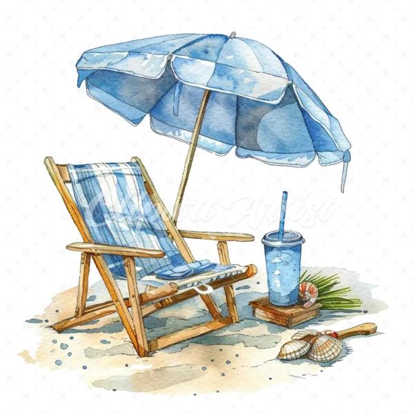 20 High-Quality Beach Set Clipart - Beach set digital watercolor JPG instant download for commercial use - Digital download