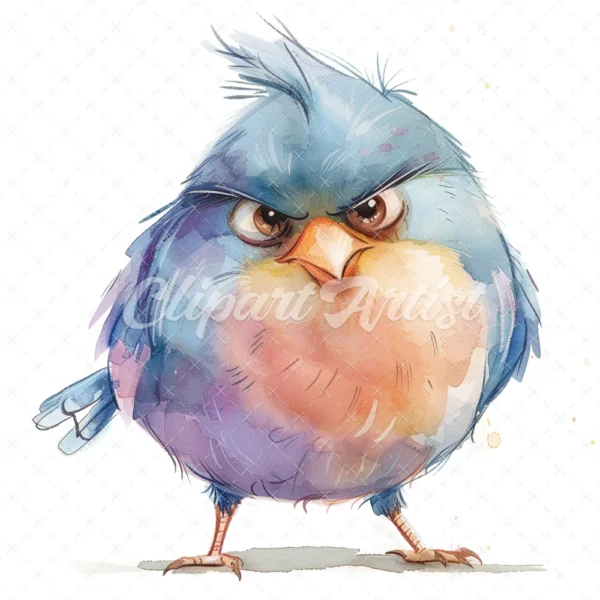 21 High-Quality Cute Grumpy Birds Clipart - Cute grumpy birds digital watercolor JPG instant download for commercial use - Digital download