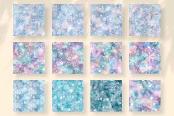 Frozen Winter Seamless Digital Paper - 75 Scrapbook patterns, Glittery snowflake wrapper, Christmas papers, Commercial use, Digital download