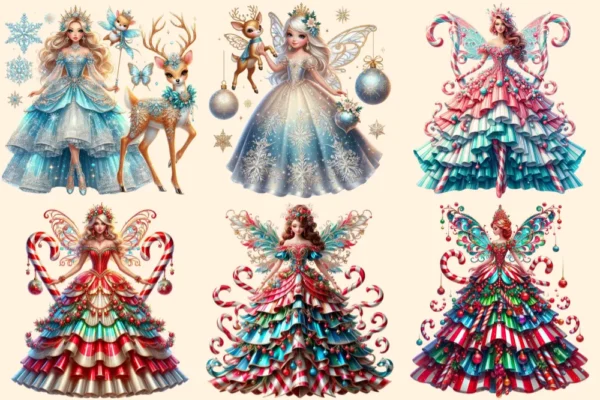 Christmas Fairies PNG Clipart Collection - 25 PNG, Festive fairy graphics png, Holiday magic illustrations, Commercial use, Digital download