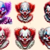 Psycho Clowns PNG Clipart Collection - 31 PNG, Spooky clown illustrations, Haunted circus graphics, Commercial use, Digital download