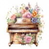 20 High-Quality Floral Piano Clipart - Floral piano digital watercolor JPG instant download for commercial use - Digital download