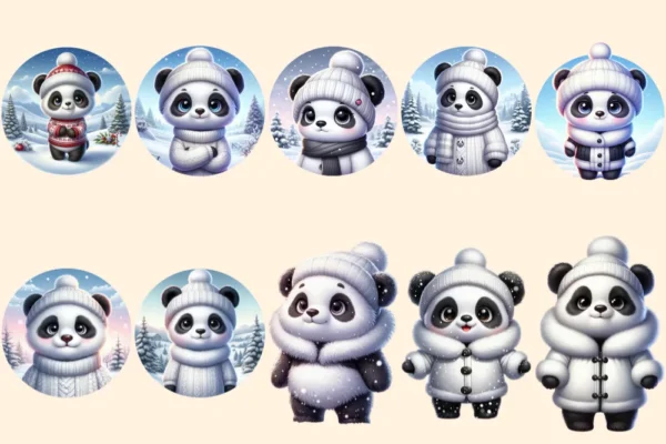 Girl Pandas PNG Clipart Collection - 50 PNG, Charming panda illustrations, Sweet panda printable art, Commercial use, Digital download