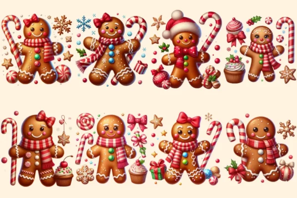Gingerbread Man PNG Clipart Collection - 40 PNG, Holiday cookie illustrations, Festive printable art, Commercial use, Digital download