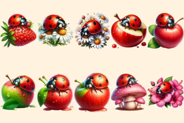 Ladybugs PNG Clipart Collection - 53 PNG, Charming little bug illustrations, Lovable red insect art, Commercial use, Digital download