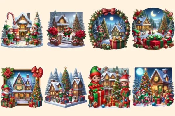 Christmas Elves PNG Clipart Collection - 37 PNG, Holiday elf illustrations, Festive season printables, Commercial use, Digital download