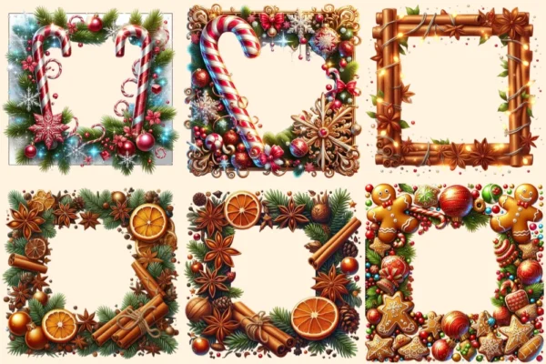 Christmas Frames PNG Clipart Collection - 30 PNG, Festive frame graphics, Holiday borders printable, Commercial use, Digital download