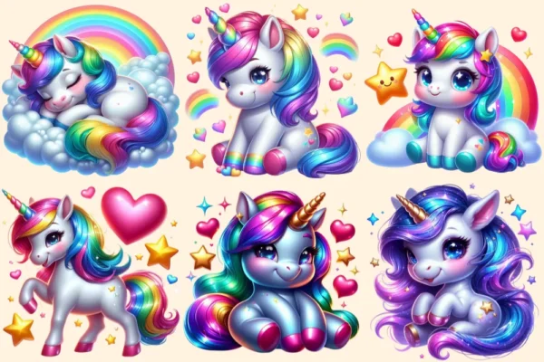 Unicorns PNG Clipart Collection - 26 PNG, Whimsical unicorn graphics, Fairytale inspired printables, Commercial use, Digital download