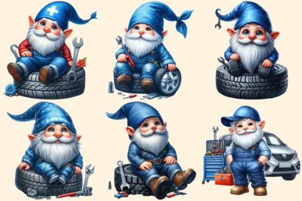Mechanic Gnomes PNG Clipart Collection - 30 PNG, Cute gnome graphics, Car mechanic gnome printables, Commercial use, Digital download