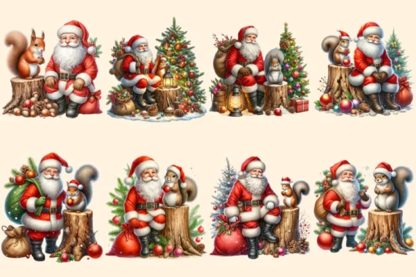 Santa Claus PNG Clipart Collection - 42 PNG, Christmas santa illustrations, Festive printables, Commercial use, Digital download