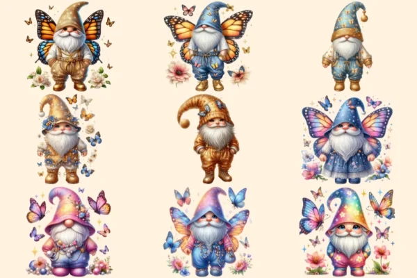 Butterfly Gnomes PNG Clipart Collection - 44 PNG, Gnome gardener graphics, Charming butterfly png, Commercial use, Digital download