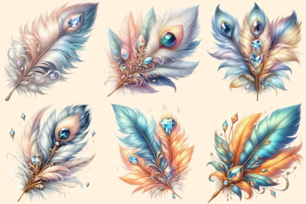 Feathers PNG Clipart Collection - 31 PNG, Artistic feather illustrations, Elegant printables, Commercial use, Digital download