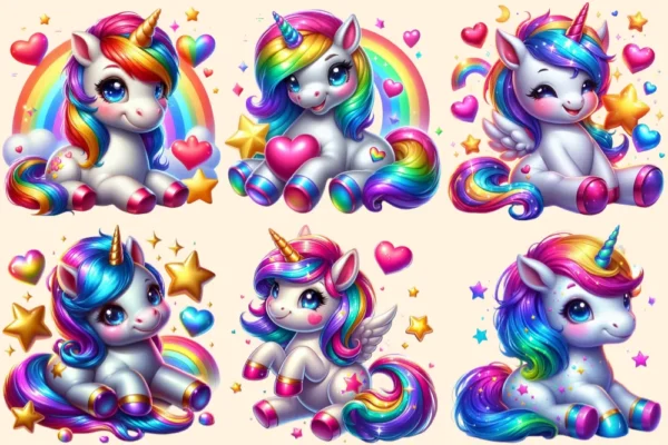 Unicorns (P-2) PNG Clipart Collection - 25 PNG, Whimsical unicorn graphics, Fairytale inspired printables, Commercial use, Digital download